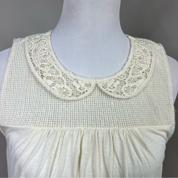 LOFT lace collar with pearls sleeveless top Sz M - Picture 2 of 6